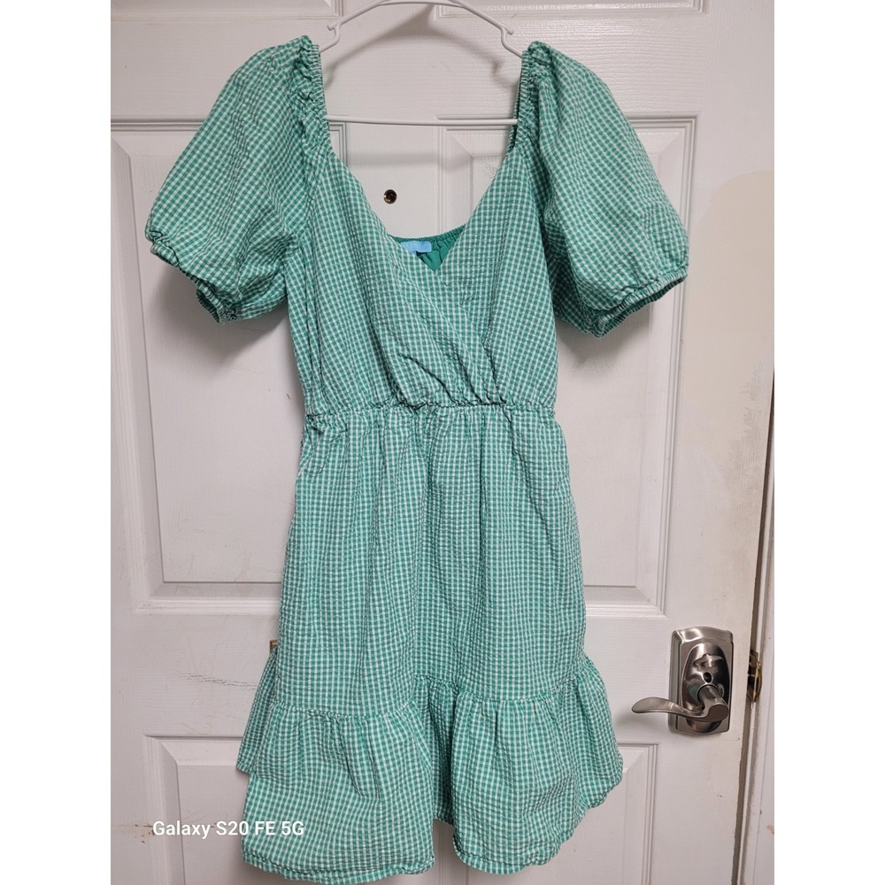 Draper James RSVP Green and White Gingham Wrap Midi Cottagecore Size Small
